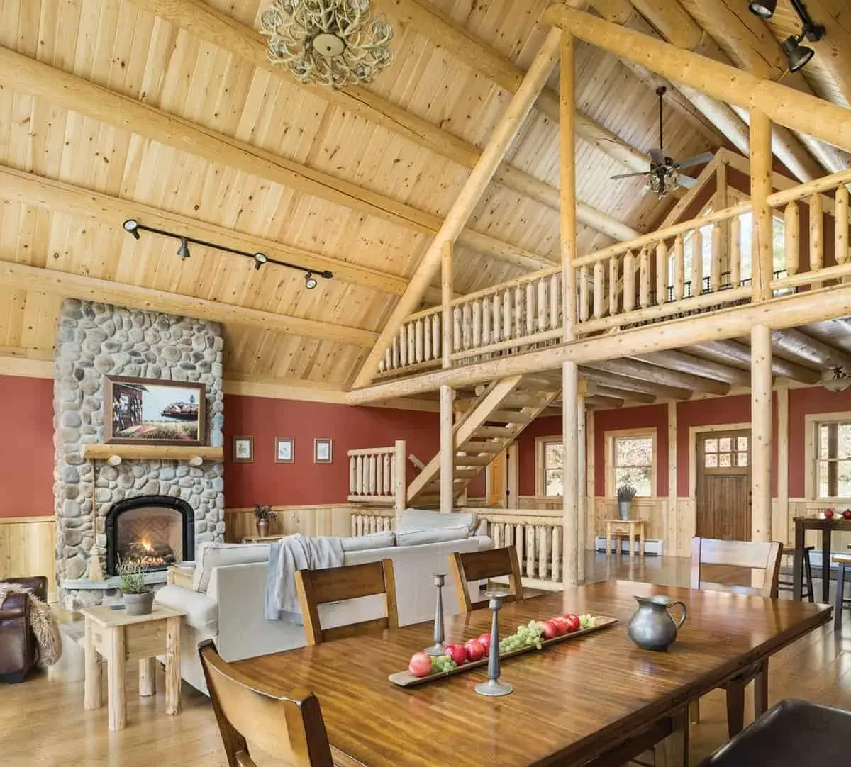 Interior open floor plan of living and dining room