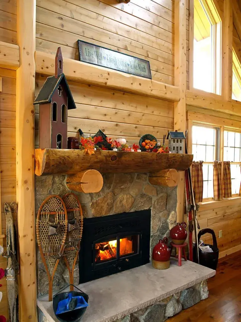 Buechel 06595 cedar log home fireplace