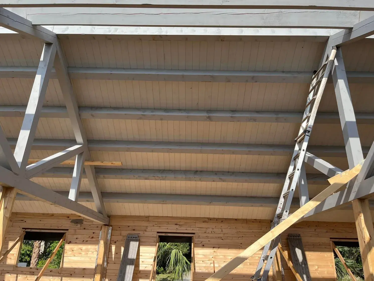 Covered porch ceiling during construction