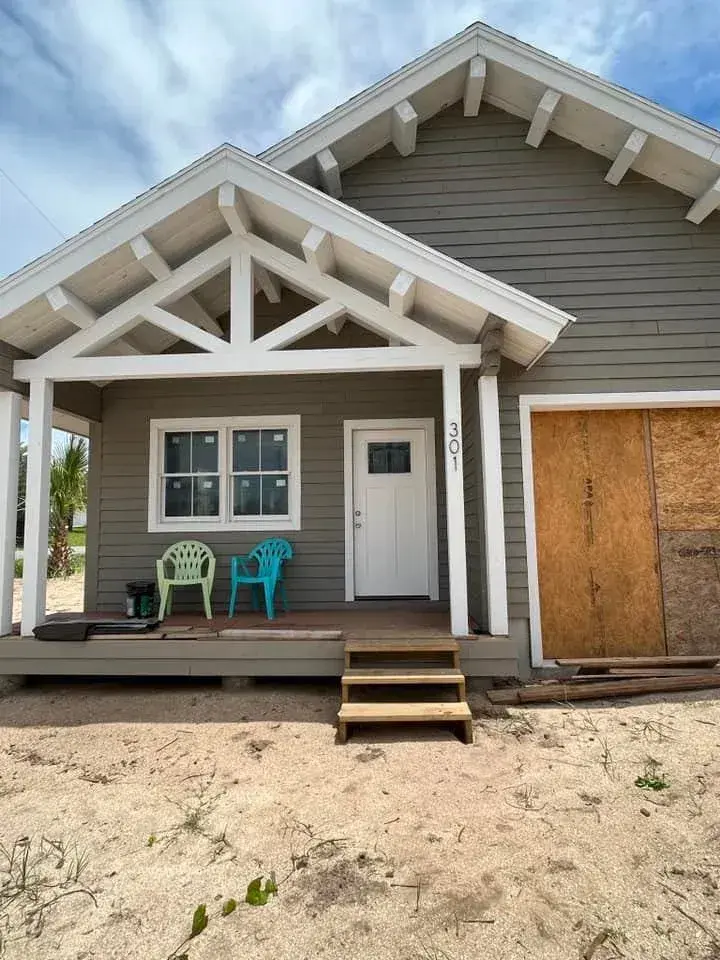 Finished front porch of a coastal cedar home