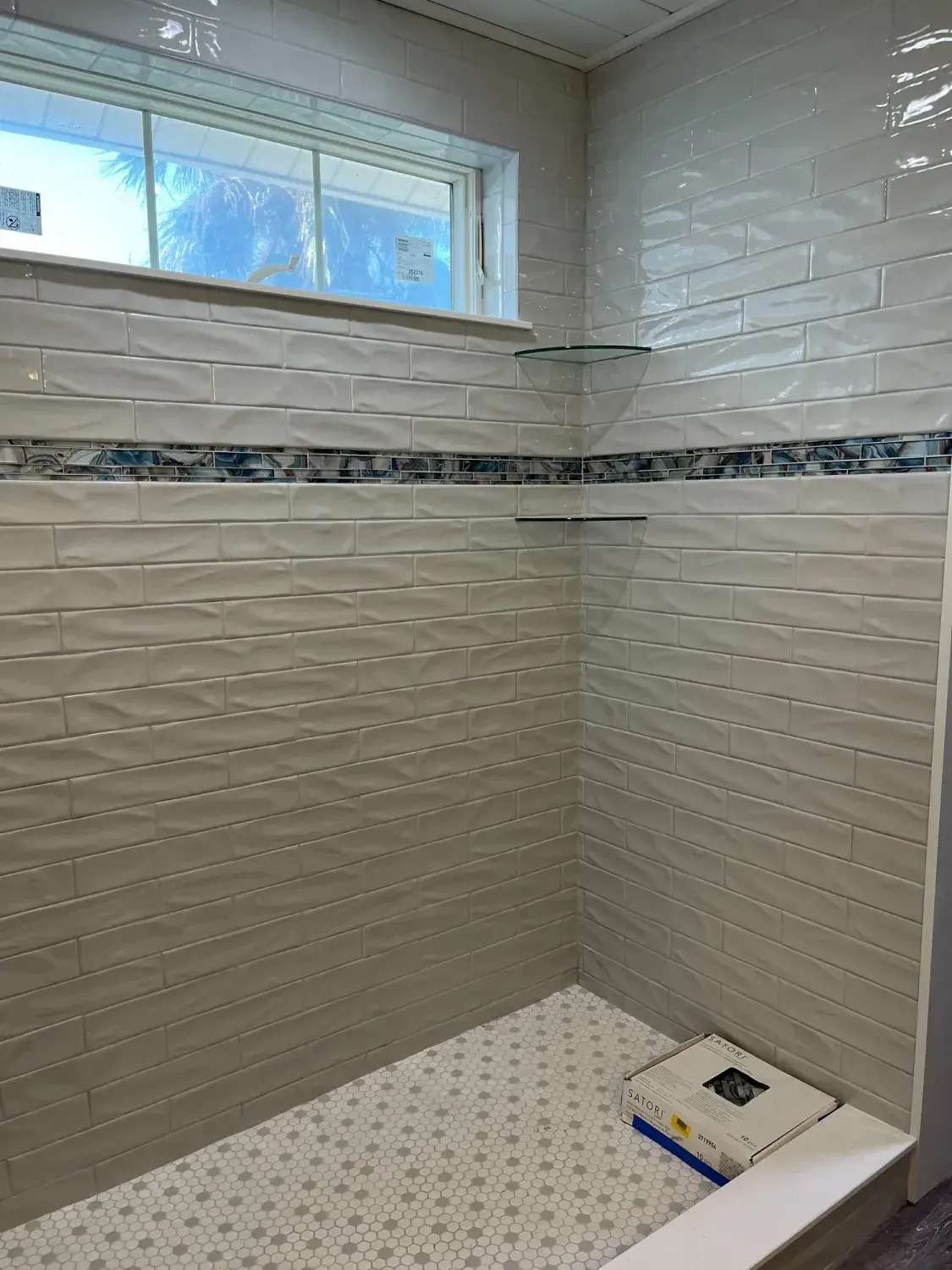 Tiled shower in progress