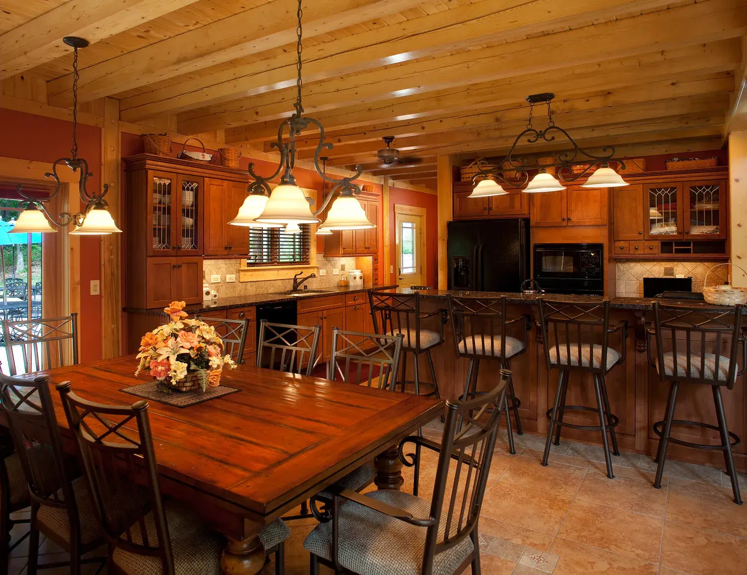 Cedar dining area open to the kitchen