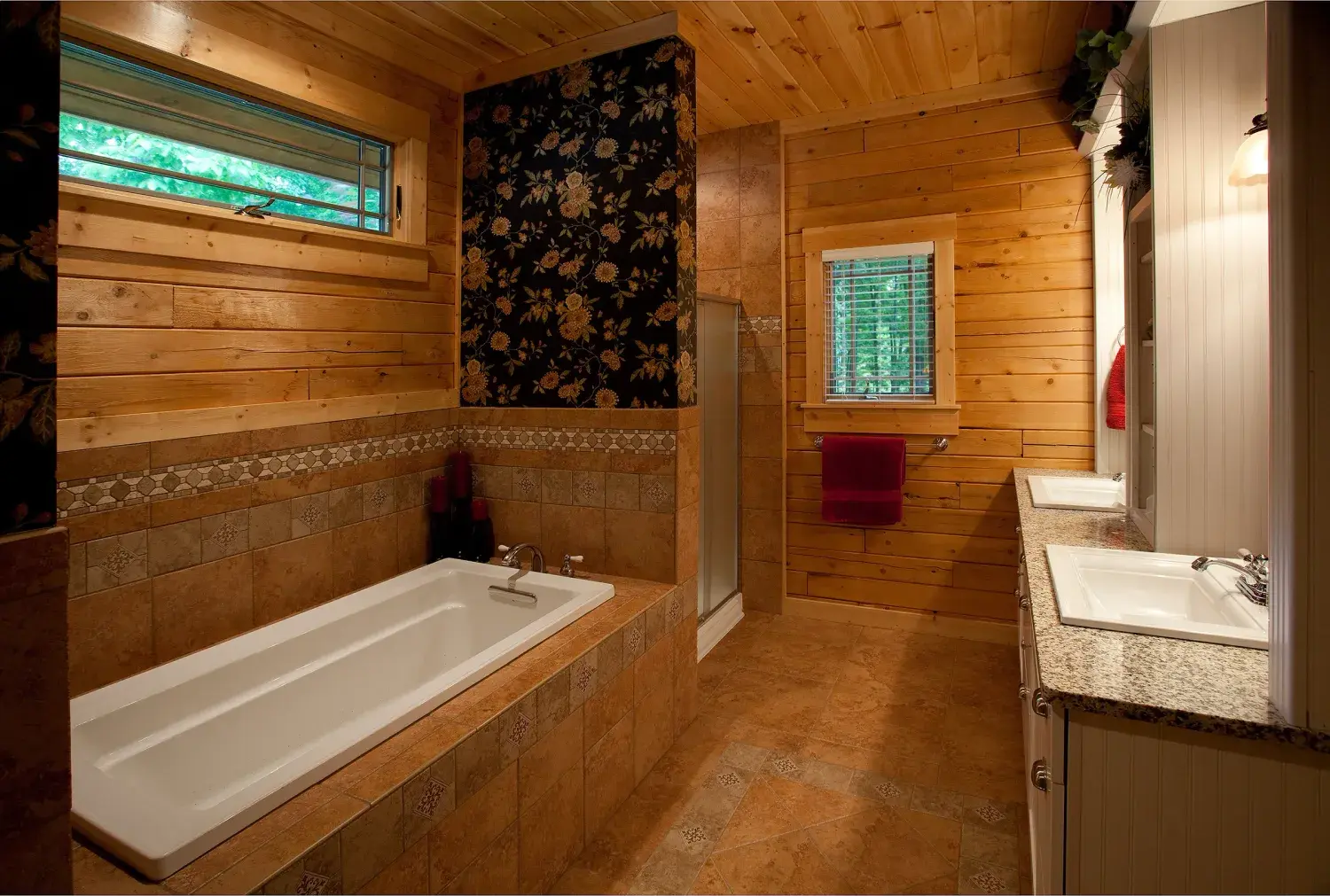 Cedar bathroom with soaking tub