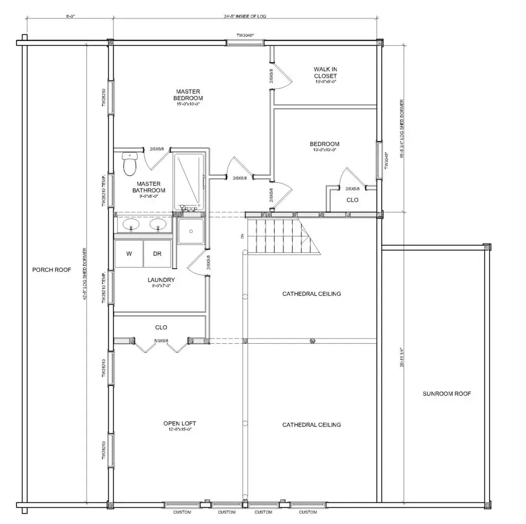 Modified Kodiak 16424 cedar log home loft