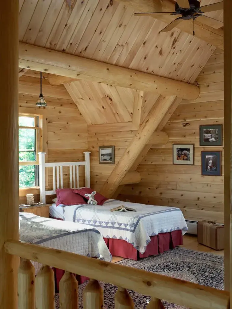 Sebec 03180 cedar log home bedroom