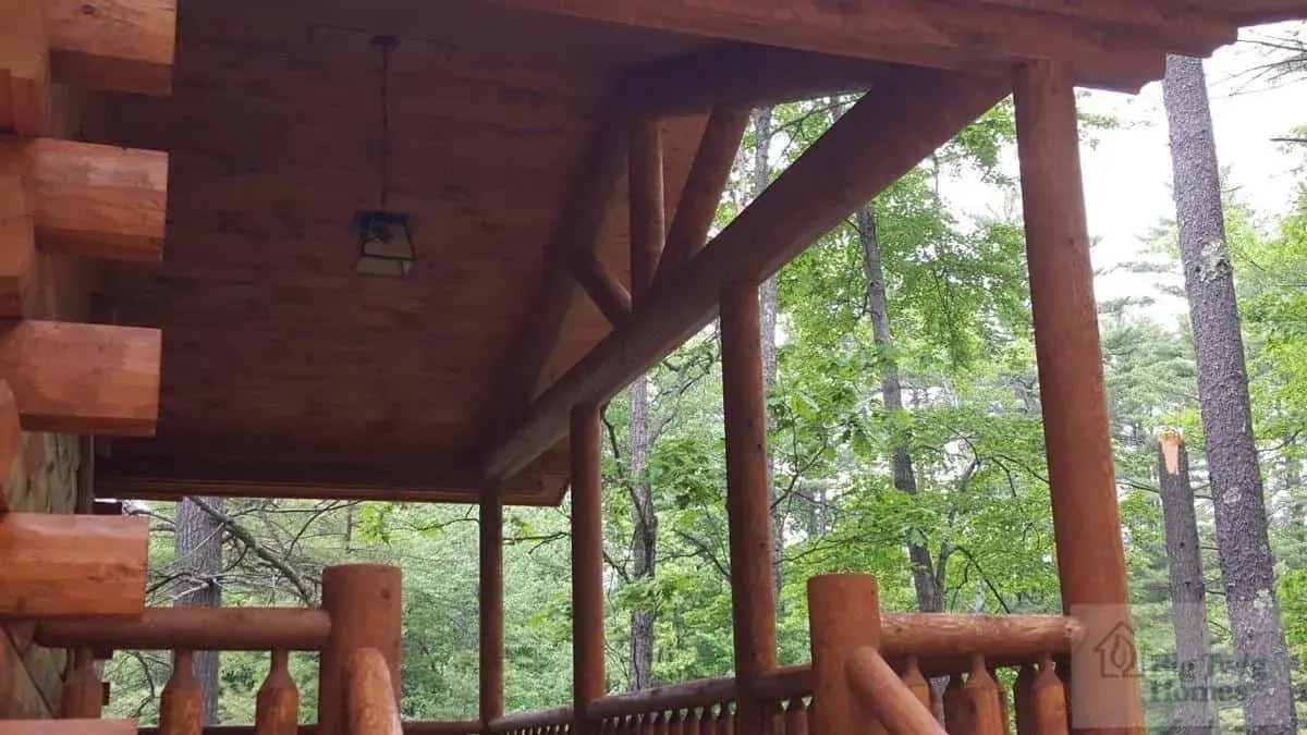 The view from the front porch of a log home.