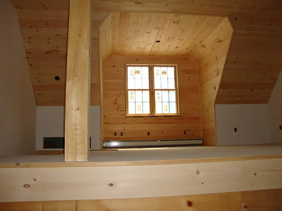 The interior view of a newly constructed dormer window.