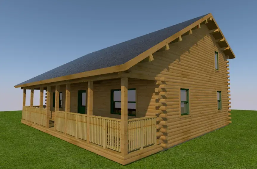 Pioneer cedar log home kit exterior rendering