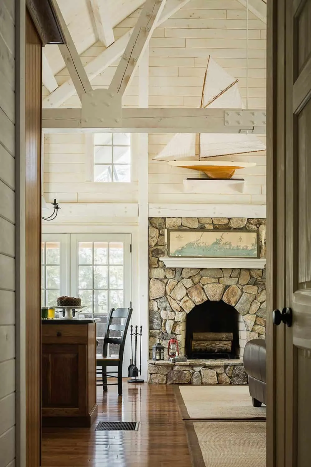 The living room and fireplace of the Rosenthal home.