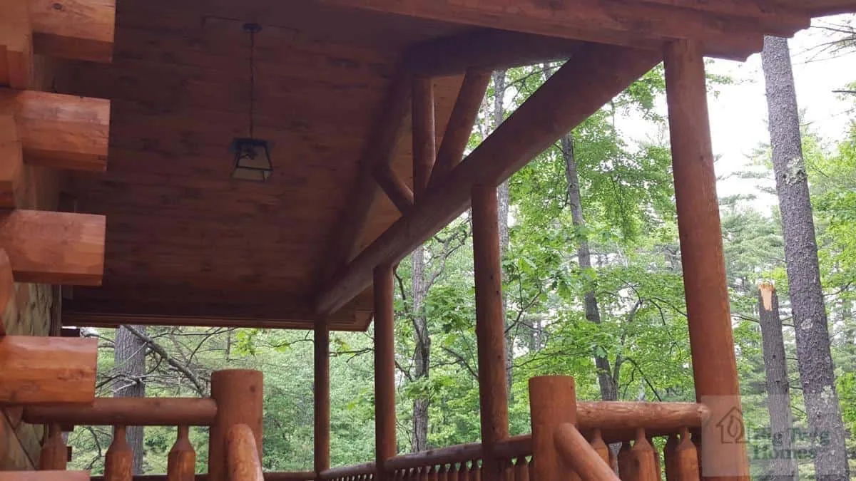 The view from the front porch of a log home.