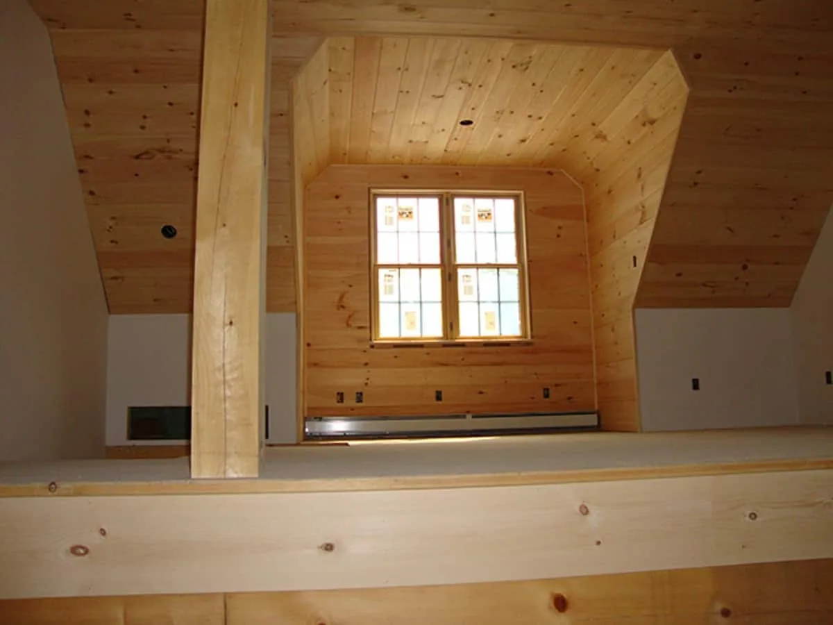 The interior view of a newly constructed dormer window.