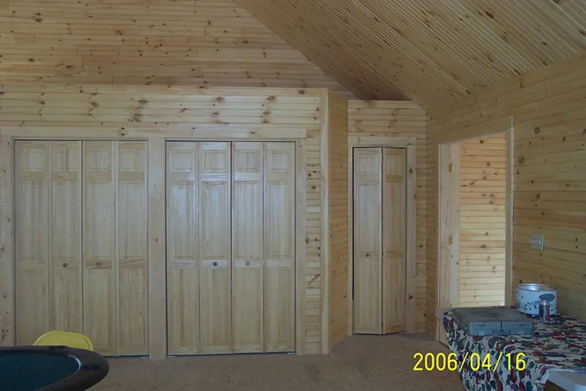 The wood paneled interior walls of the Winslow home.